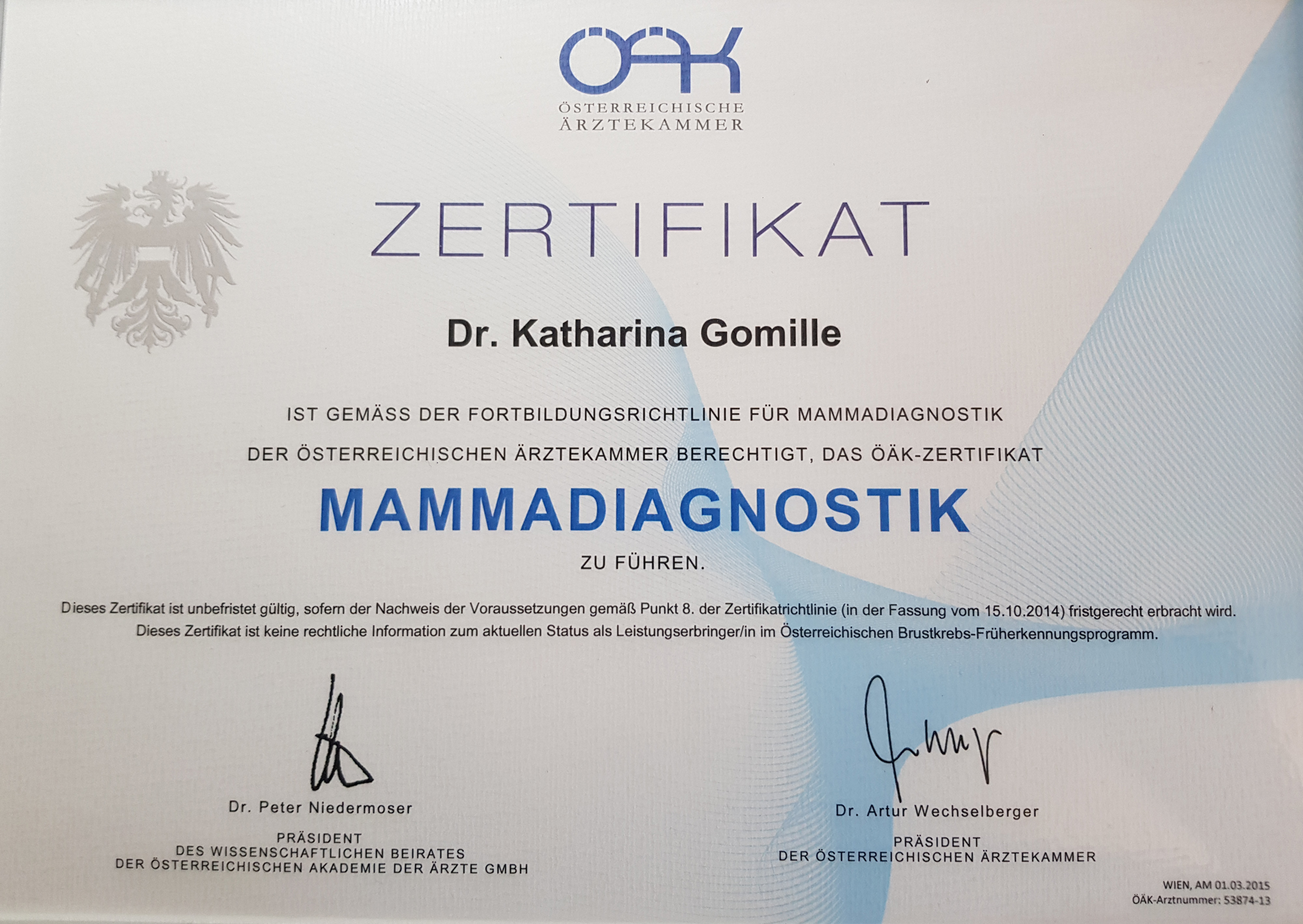 Zertifikat Mammadiagnostik